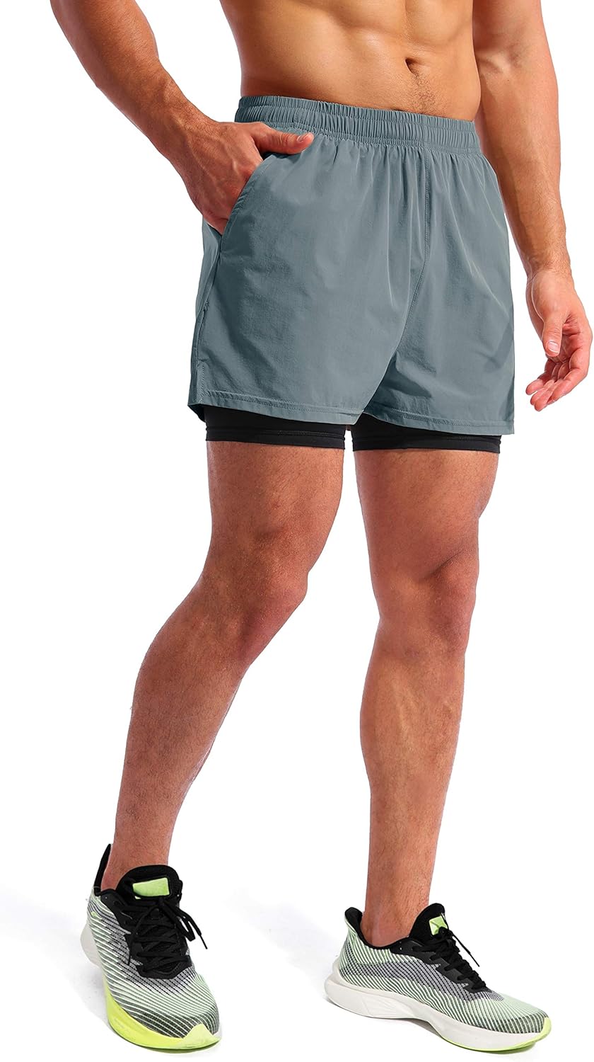 Pudolla Men’s 2 in 1 Running Shorts 5" Quick Dry Gym Athletic Workout Shorts for Men with Phone Pockets - Image 3