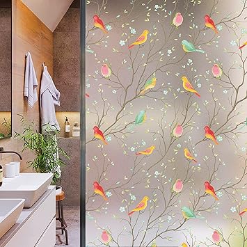 SNEPCOM Window Privacy Film Decorative Opaque Non-Adhesive Frosted Bird Window Coverings Film Stained Cling Glass Film Removable for Bathroom Frosted 45 X 200 cm