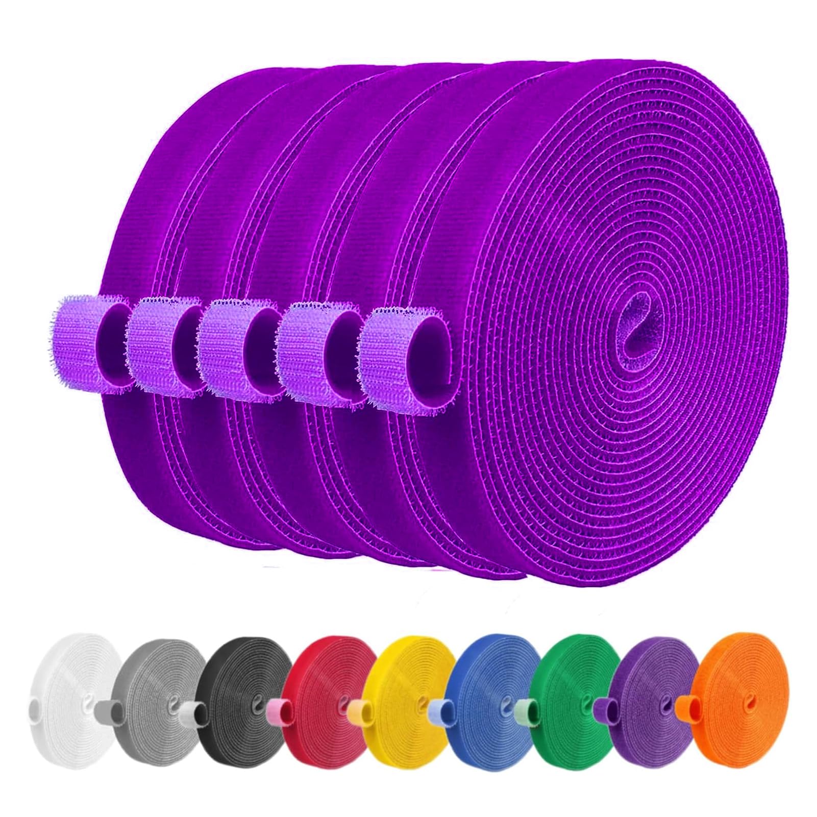IFNOW 32FT Reusable Fastening Tape Cable Ties Double-Sided Hook-and-Loop Cable Management Tape Strength and Durability 0.4''/Width (5, Purple)