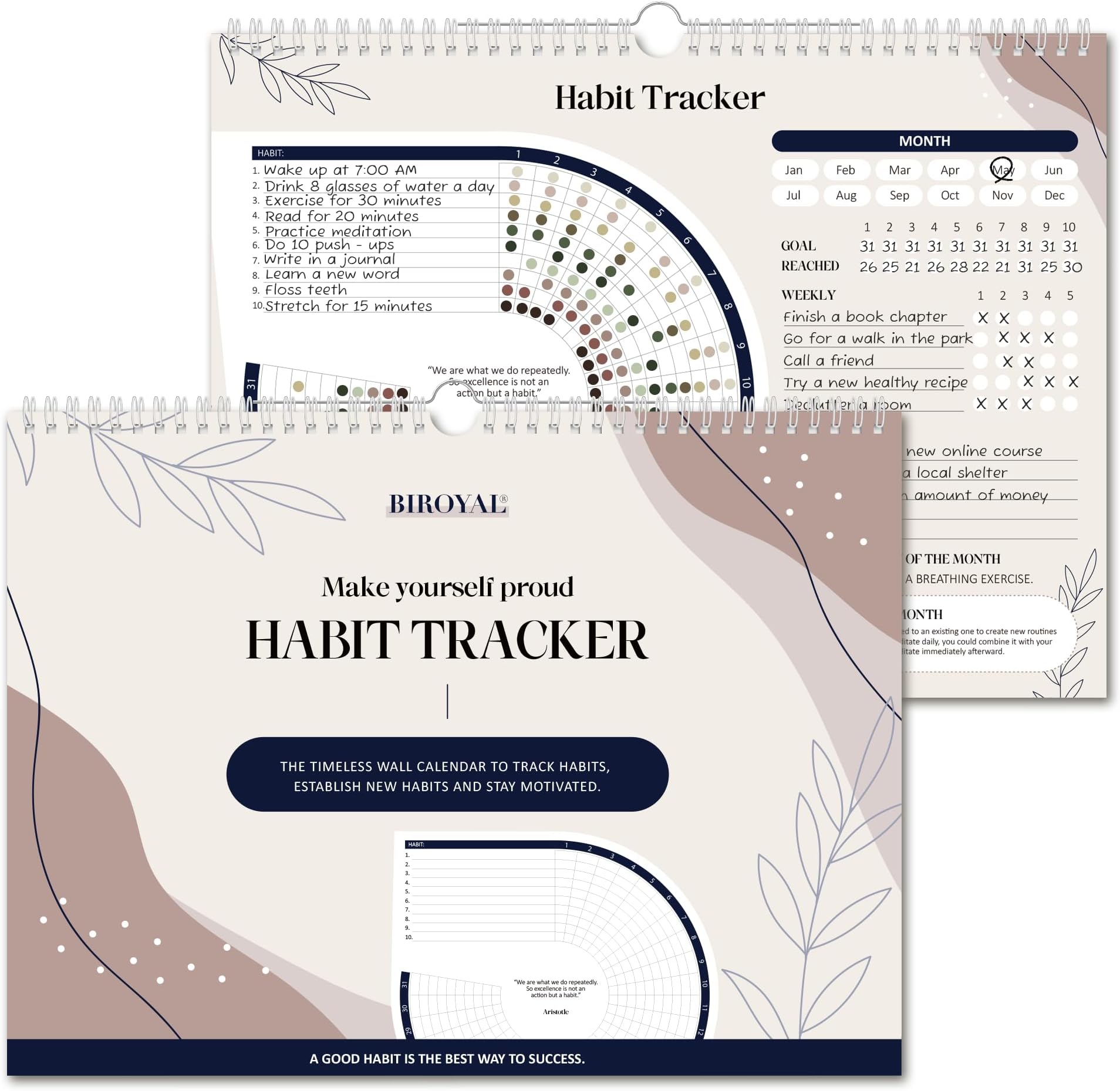 Habit Tracker Calendar 2026 (Undated 12 Months) - Daily Habit Tracker Jounal with Spiral Binding & Hanger - Goal Tracker - Motivational Monthly Habit Calendar - Productivity Tool and Workout Calendar - 8.3" x 11.2" (A4 Size)