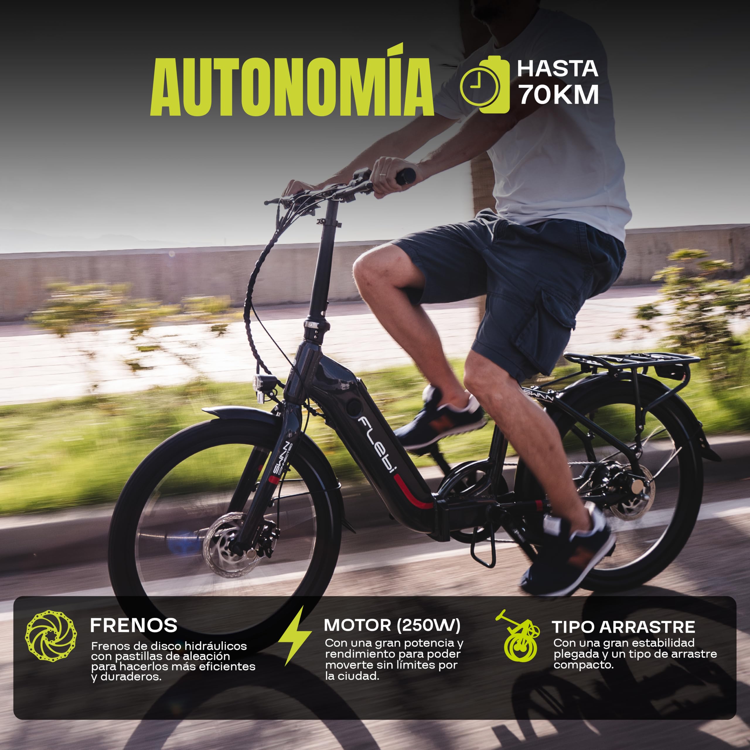 Flebi Swan Bicicleta Eléctrica Plegable 24" |Autonomía 70 km |Batería Extraíble 10.4Ah/374Wh |7 Velocidades |E-Bike Urbana Unisex Compacta Ligera Mujer y Hombre