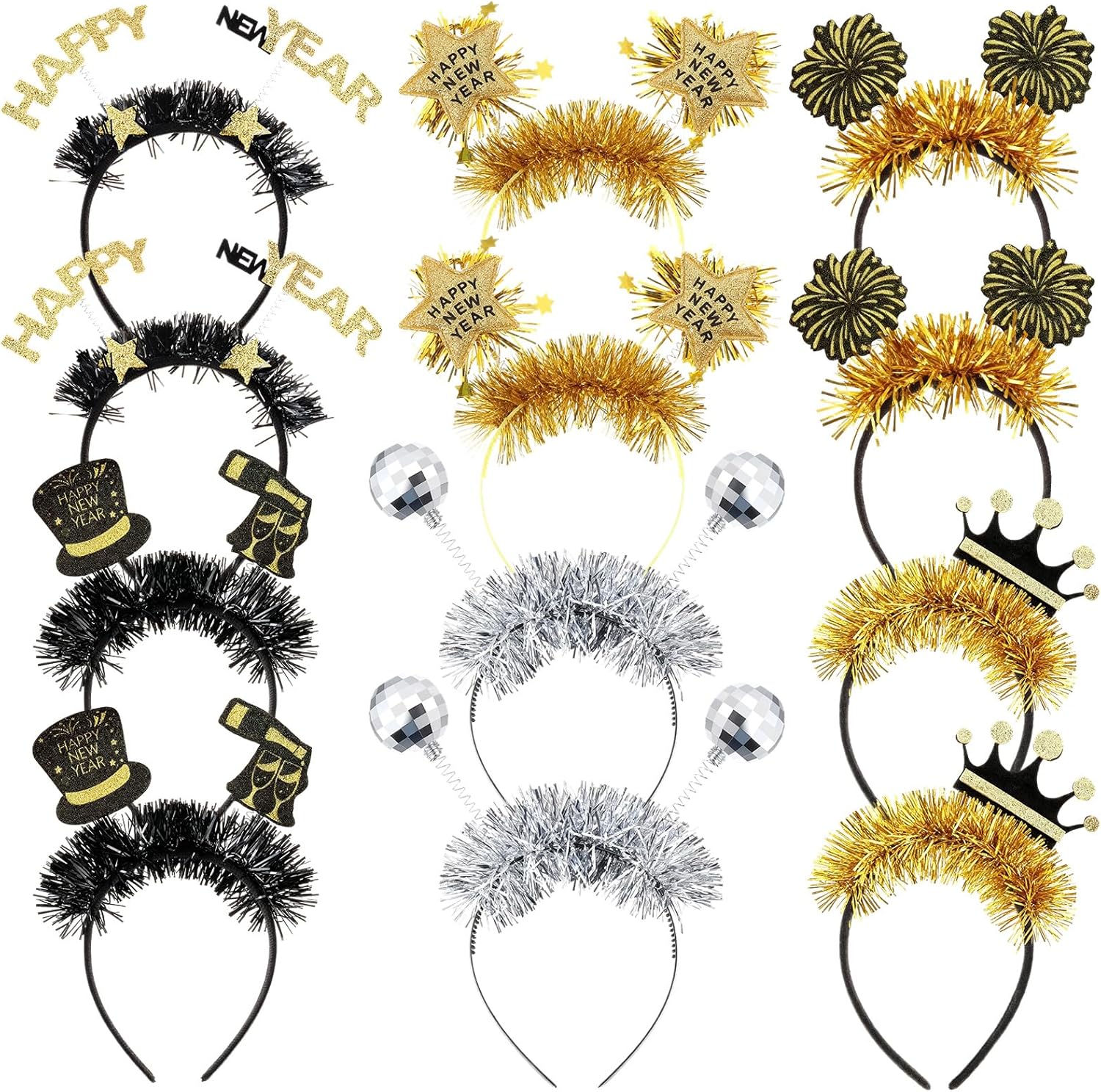 24 Pack Happy New Year Headbands Glitter New Year's Eve Party Favors and Photo Booth Props 2026 Years Party Favors Supplies