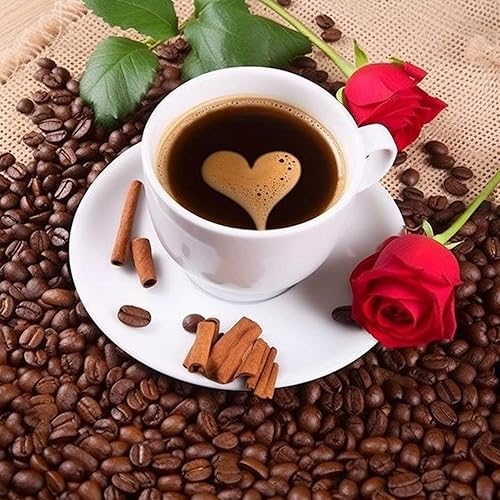 Bimkole Kits de pintura de diamantes 5D, taza de café, taladro completo, grano de café, rosa, juego de bordado de diamantes de imitación de pintura