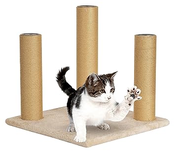 Callas Cat Sisal Scratching Posts with, 3 Posts Collection, Heavy Base Play Area | Cat Tower | Furniture Kitty Activity Centre | Kitten Play House (Height-41 cm | Cat 103-Cream