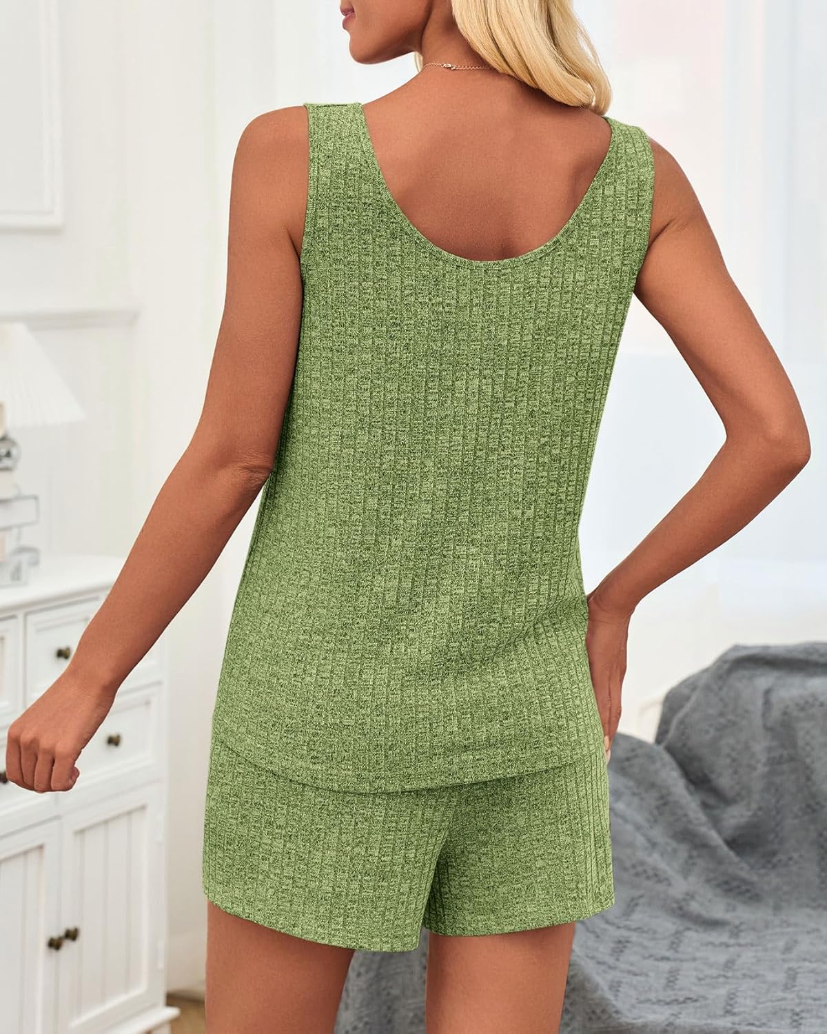 Imily Bela Womens Pajama Sets 2 Piece Sleeveless Summer Pjs Ribbed Knit Tank Top and Shorts Cute Lounge Sleepwear - Image 3