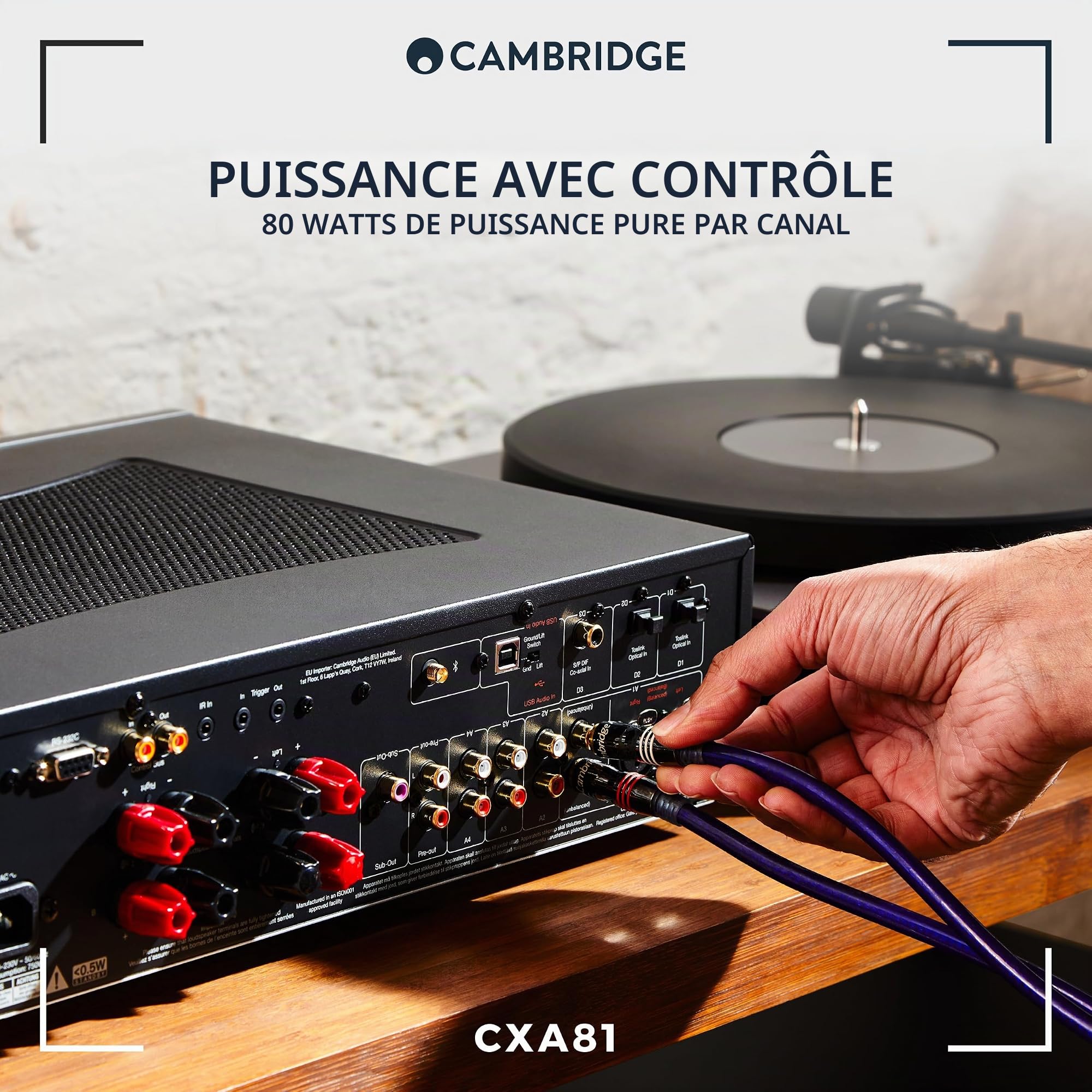 Cambridge Audio CXA81 - Amplificateur stéréo intégré séparé de 80 watts Système HiFi avec Bluetooth aptX HD et ESS SABRE DAC - Gris Lunaire