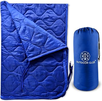 Wearable Blue Military Woobie Blanket Poncho Liner with Head Hole. Has Zippers that converts to Sleeping Bag. Water-Resistance, Ripstop Poncho Blanket with Drawstring Bag for Outdoor Enthusiast