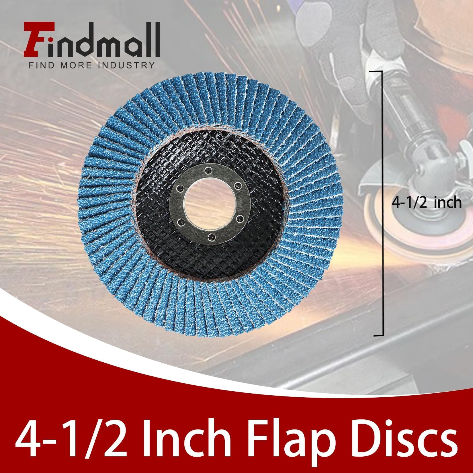 findmall 100 discos de solapa de 4-1/2 x 7/8 pulgadas, grano 40, rueda de molienda de circonia, disco de lijado abrasivo