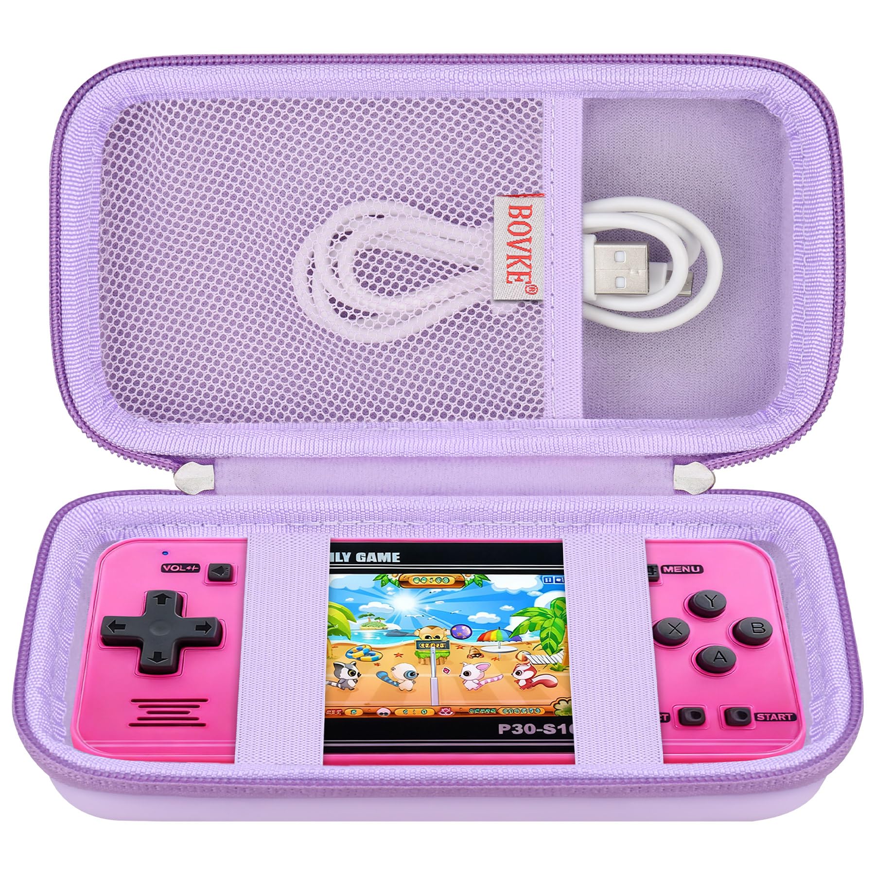 BOVKE Carrying Case for WELLST·G Handheld Game for Kids -Preloaded 220 Retro Video Games, Mini Arcade Electronic Toy Storage Organizer, Extra Mesh Pocket fits Cable, Purple (Case Only)