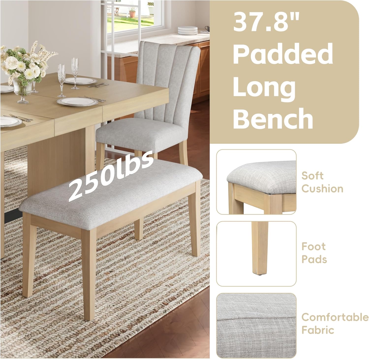 Padded dining bench details