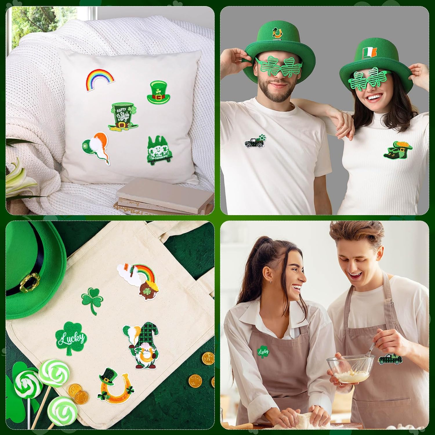 Hotop 48 Pcs St. Patrick's Day Theme Iron on Patches Irish Clover Applique Repair Patch Lucky Shamrock Sew on Patches Embroidered Patches for Jeans Jackets Clothes Backpack Cap DIY Crafts Sew Making - Image 7