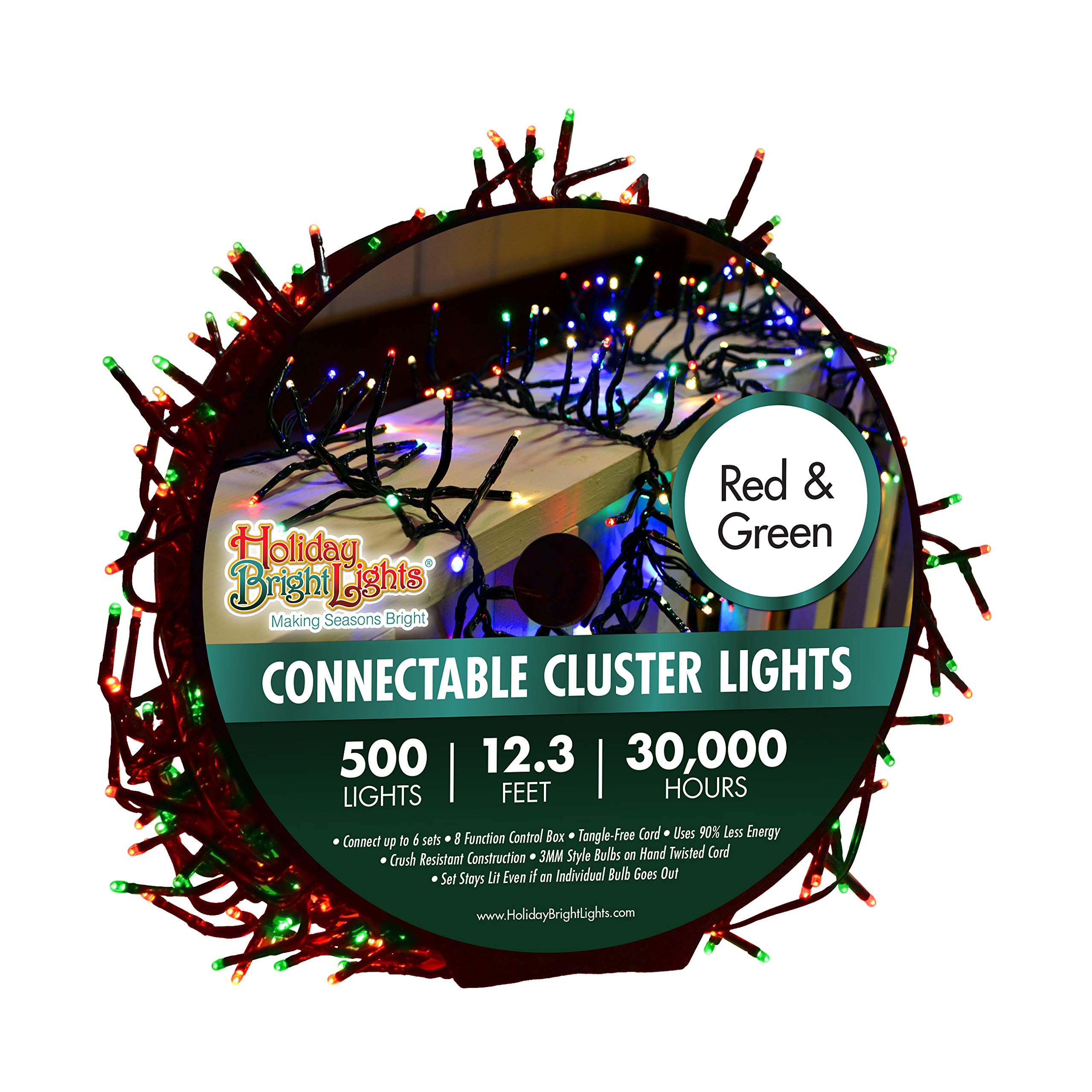 Holiday Bright Lights Natale 500L Twinkling Cluster Riso Collegabile - Rosso & Verde Combo