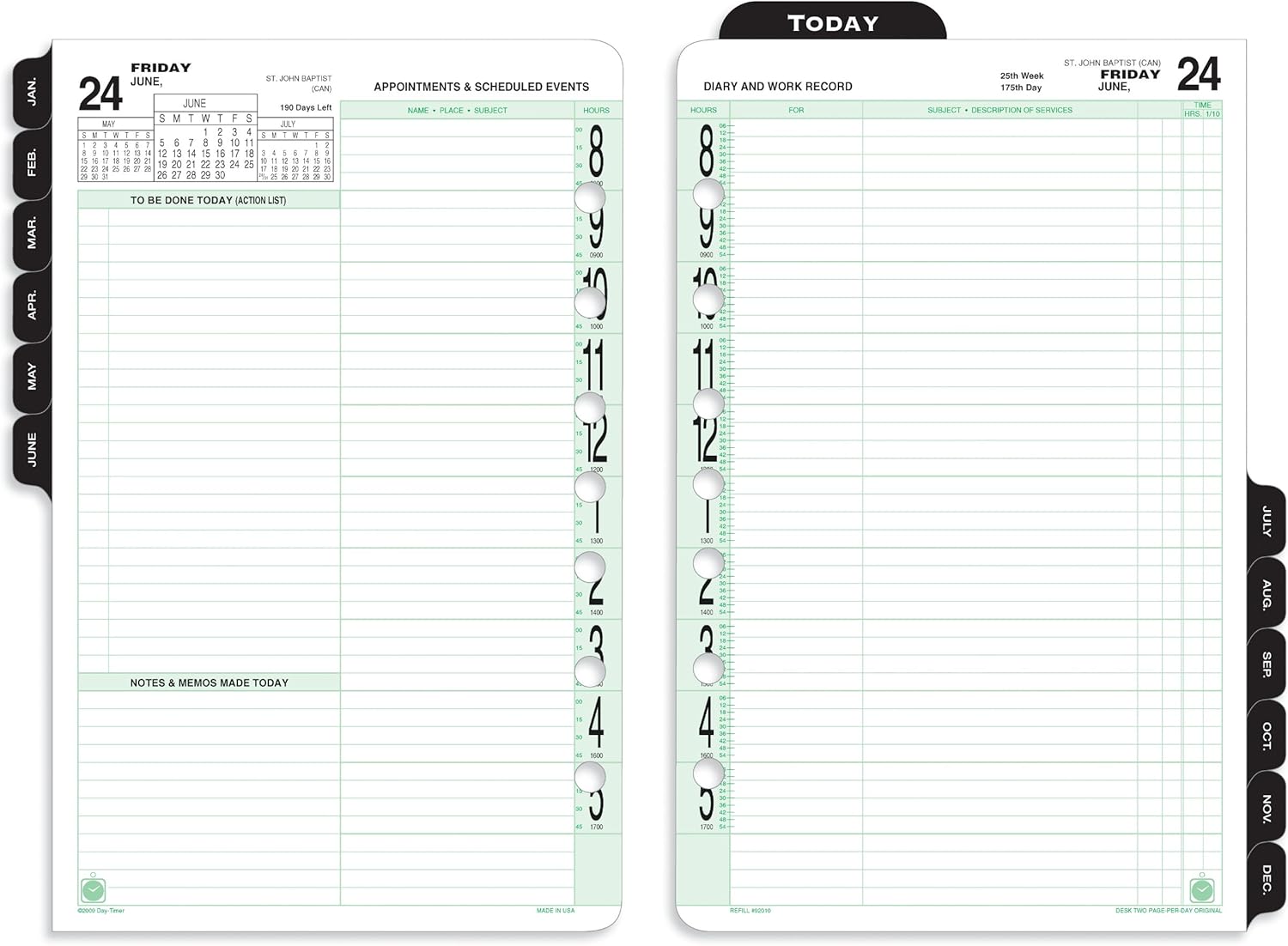 DayTimer 2PagePerDay Original Refill, Desk Size, 5.5 x