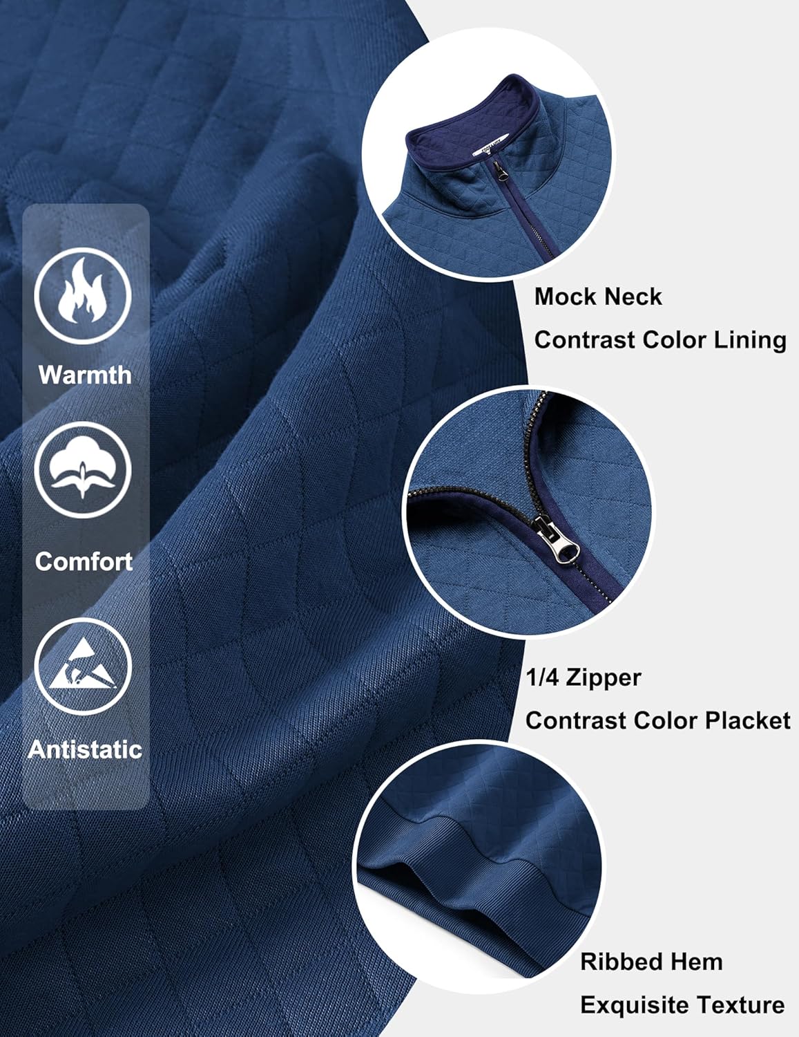 COOFANDY Mens Quarter Zip Pullover Mock Neck Quilted Sweatshirt Casual Long Sleeve Polo Sweater - Image 4
