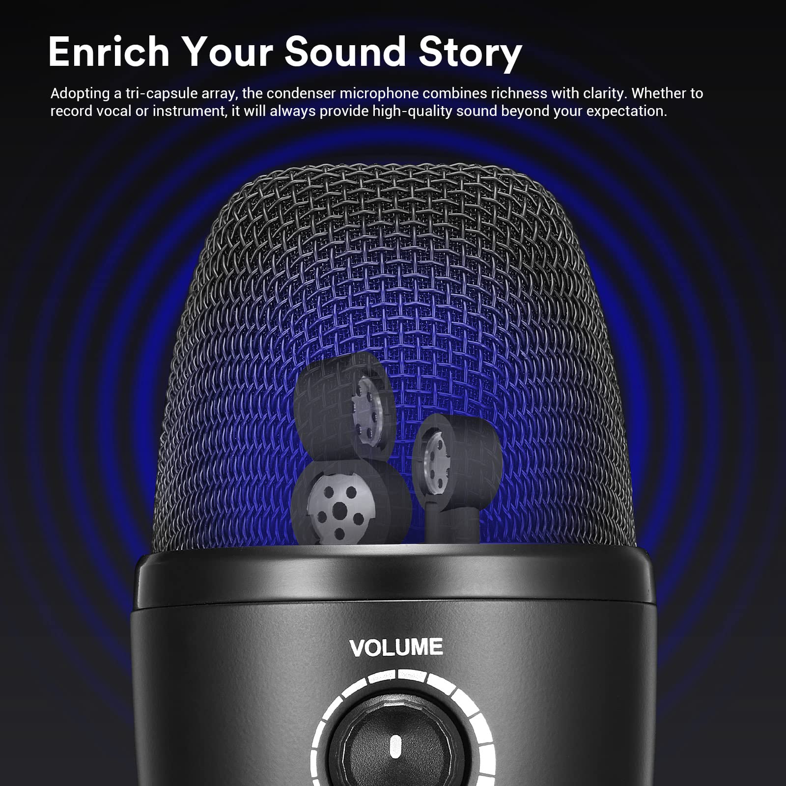 Godox UMIC82 USB-Kondensatormikrofon, 4 Aufnahmemuster Omnidirektional, Stereo, Bidirektional, Niere, Tri-Kapsel-Array, Plug & Play für Live-Streaming, ASMR-Aufnahme, Interview usw.