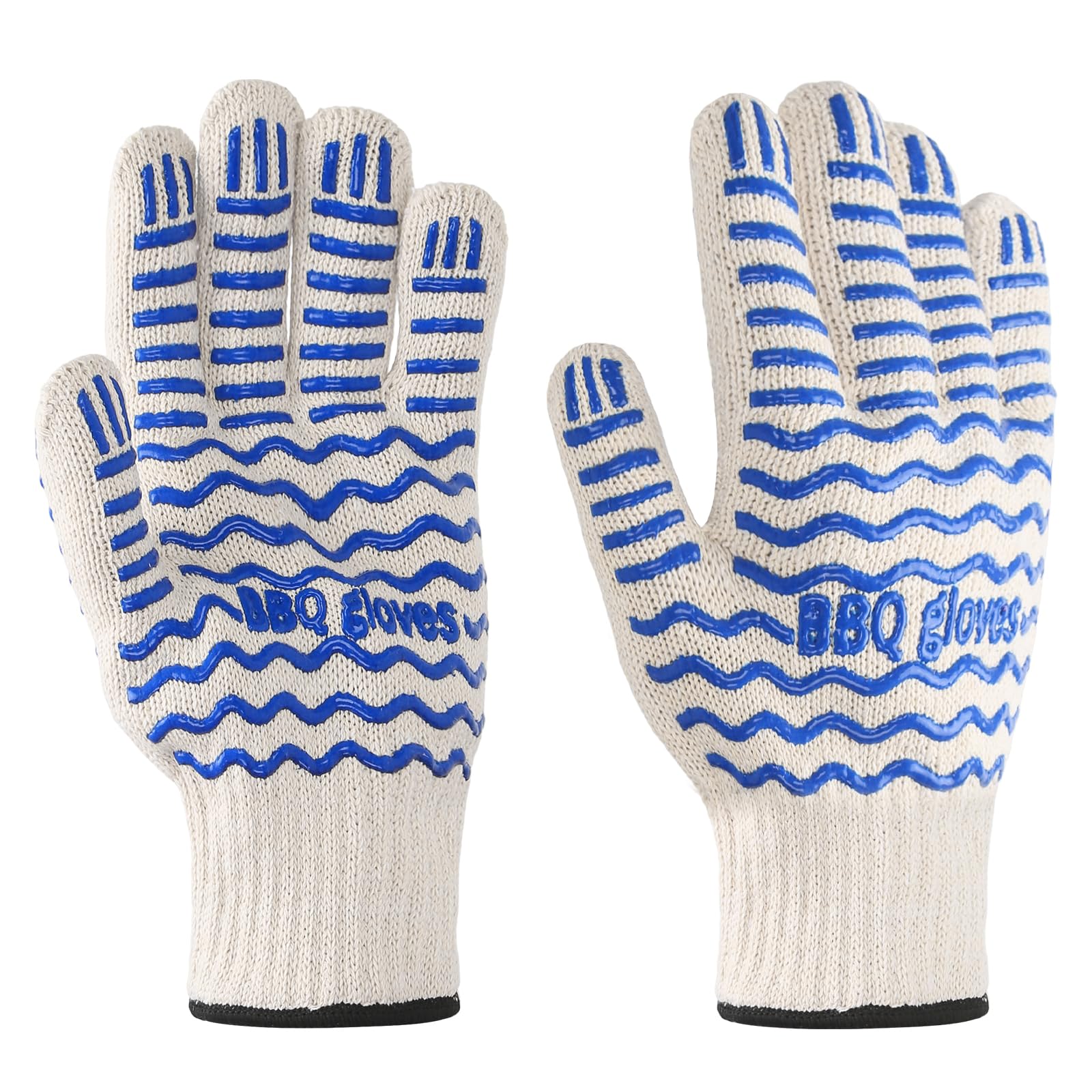 Akiuhen Oven Glove, 932°F Extreme Heat Resistant Gloves, Non Slip Gloves with Fingers, Used for Kitchen Pot Racks, Ovens, and Outdoor Barbecue Cooking hot Surface Treatment (1 Pair of Blue)