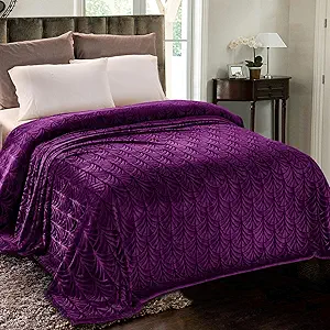 Whale Flotilla Flannel Fleece Queen Size Blanket for Bed, Soft Fluffy Velvet Bedspread Coverlet with Decorative Vintage Pattern for All Season, Warm and Lightweight, 90x90 Inch, Purple
