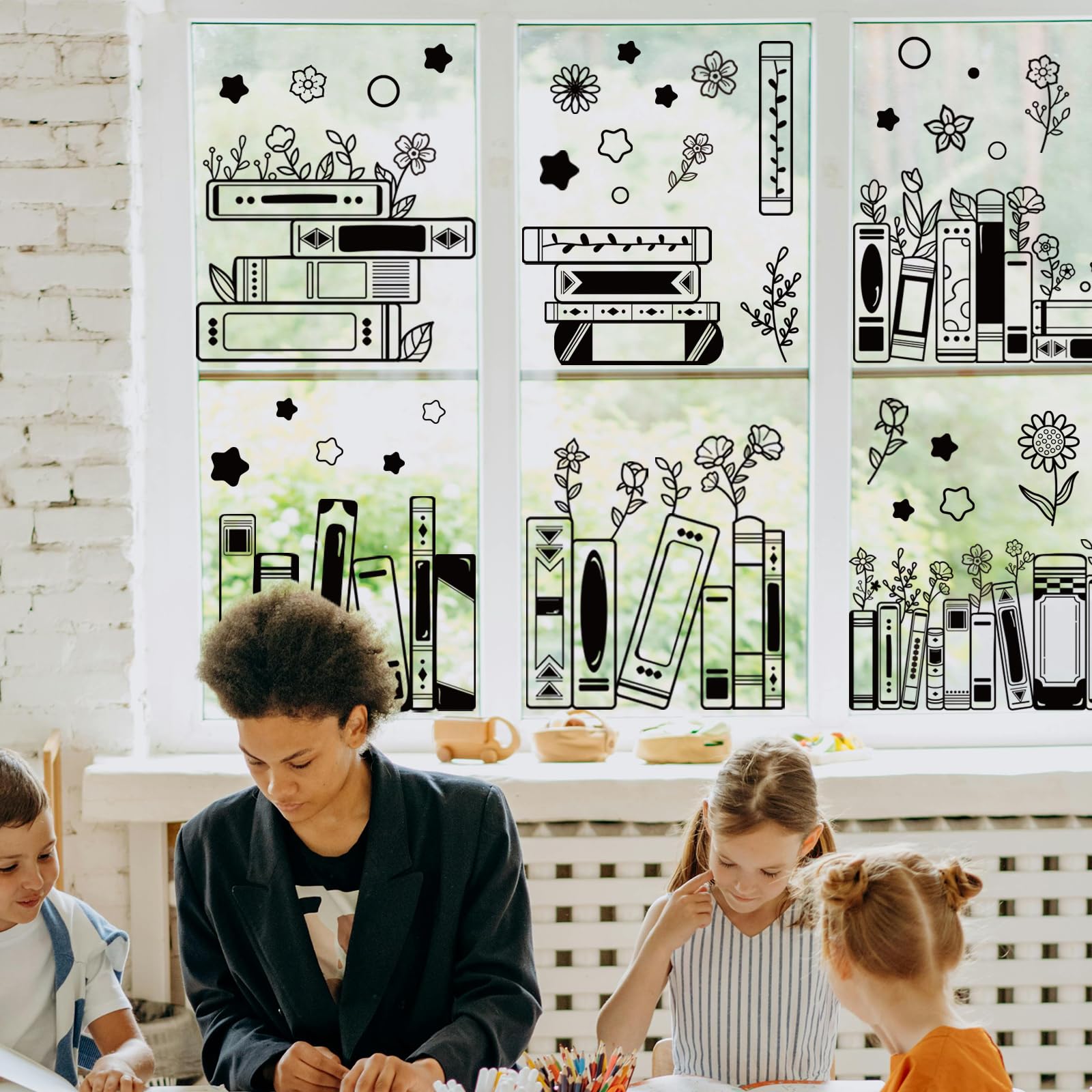 Autocollants statiques pour fenêtre amovibles et repositionnables décoration vitrine école lot de 6