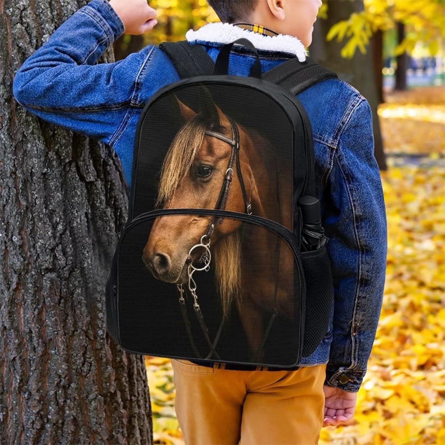 Horse Backpacks for Girls Boys Kids School Book Bags with Zipper Pouch Elementary Travel Laptop Daypack 17 Inch with Large Capacity
