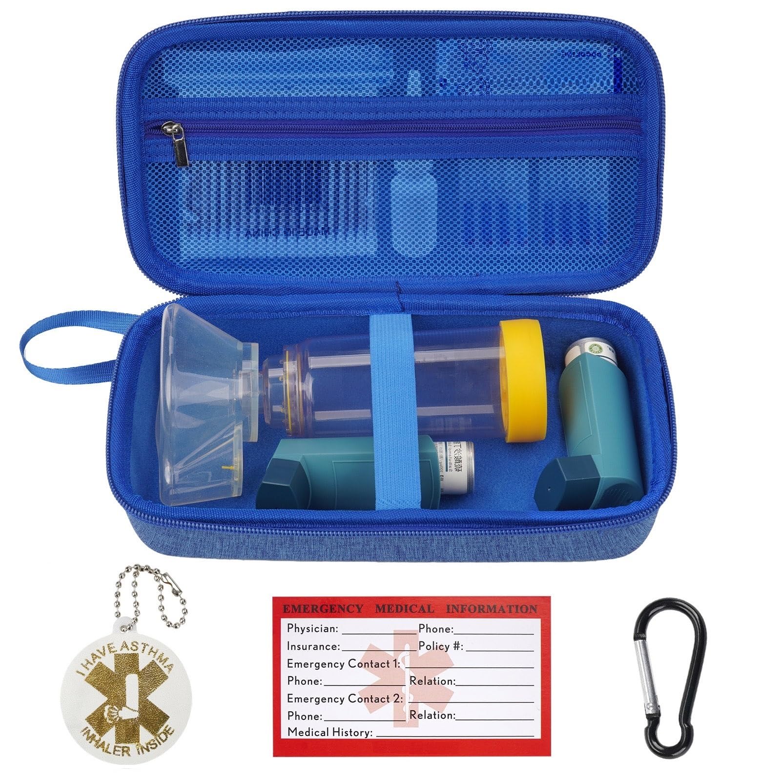 YouKnow Travel Carrying Case for Asthma Inhaler, Inhaler Spacer for Adults and Children, Mask, Inhaler Holder with Asthma Warning Label and Medical
