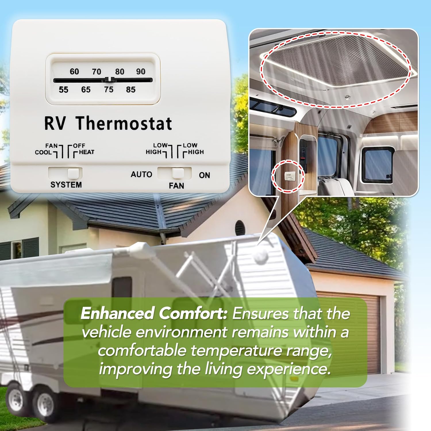 7330G3351 RV Thermostat Compatible with Coleman Mach Series, Single Stage Heat/Cool Control RV Air Conditioner Thermostat,White