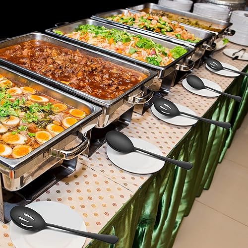 Miniatura 6 de LIANYU Juego de 6 cucharas y tenedores negros grandes de 9.8 pulgadas de acero inoxidable para bufé, catering, fiesta, banquete, tenedor, acabado