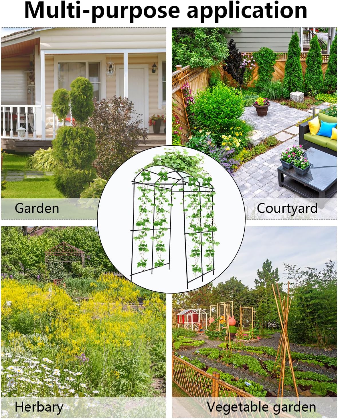 Garden Arch Trellis Outdoor Cucumber Arched Trellis 7ft Tall Large Vegetable Squash Trellis for Garden Raised Bed Climbing Flowers Fruits Plants Black Metal
