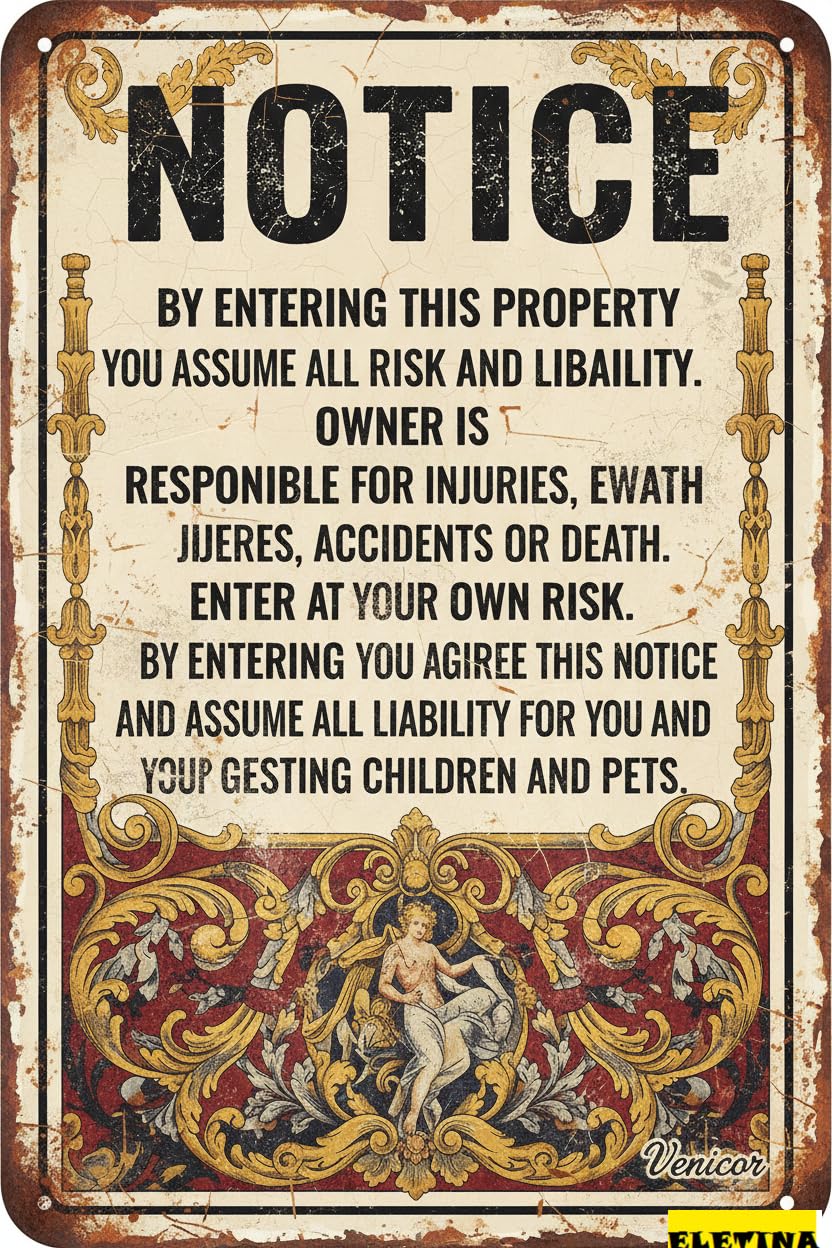 Personalized Sign for Man Cave 1pc Enter At Own Risk, 14 X 10 Inches - Aluminum - Not Responsible Accidents Or Injuries Liability Warning S Private Property Decorative