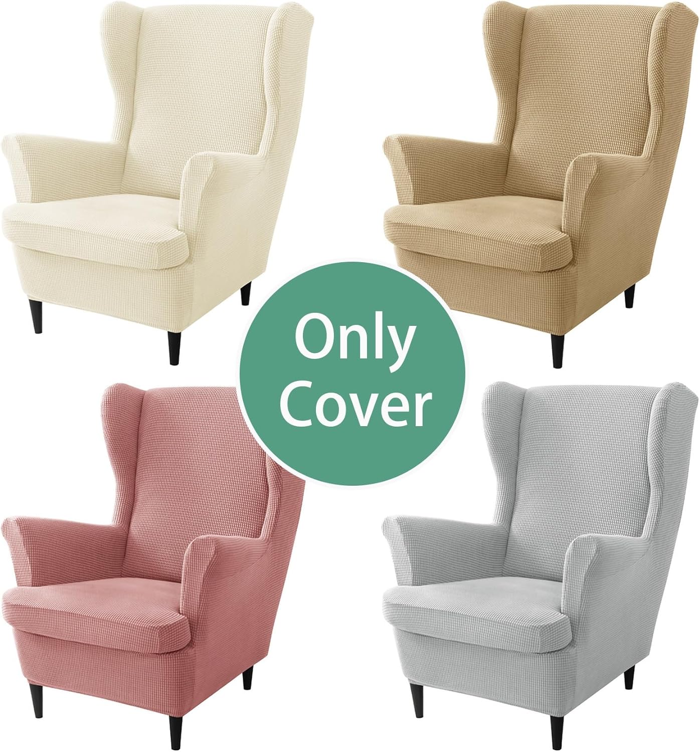 2 Piece Wingback Chair Slipcovers Universal, Non-Slip Wing Armchairs Cover, Stretch High Back Chair Cover, Washable Sofa Covers with Elastic Bottom(White,6 Sets)