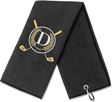 OXYEFEI Golf Towel Gift | Microfiber Waffle with Embroidered Monogrammed | 16x 24 for Golf Bags with Clip for Men Accessories for MenInitial-D