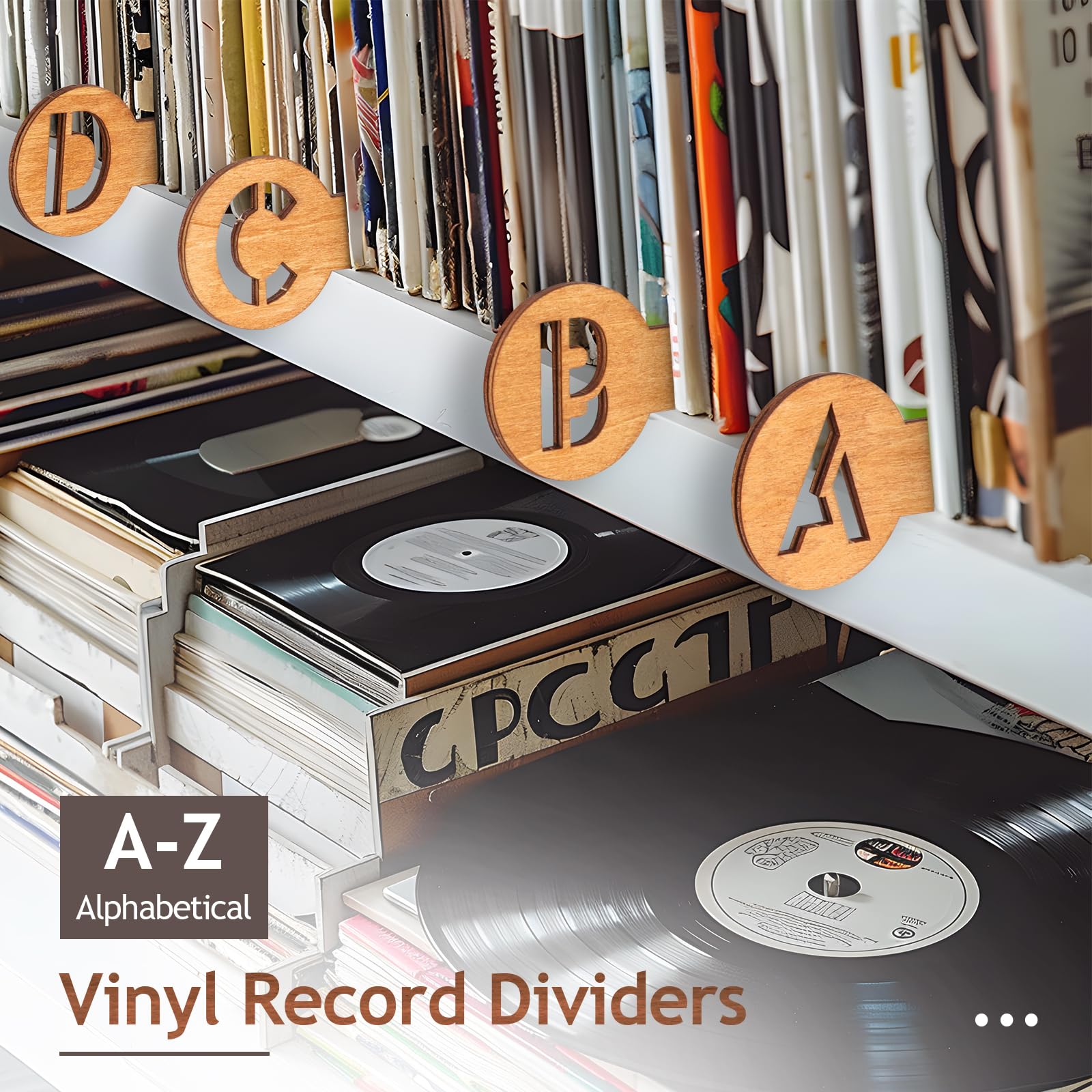 Y-II Divisores de discos de vinilo A-Z, se pueden leer a la izquierda y a la derecha (29 piezas de madera de alta calidad), soporte de discos de vinilo, organizador de almacenamiento de álbumes