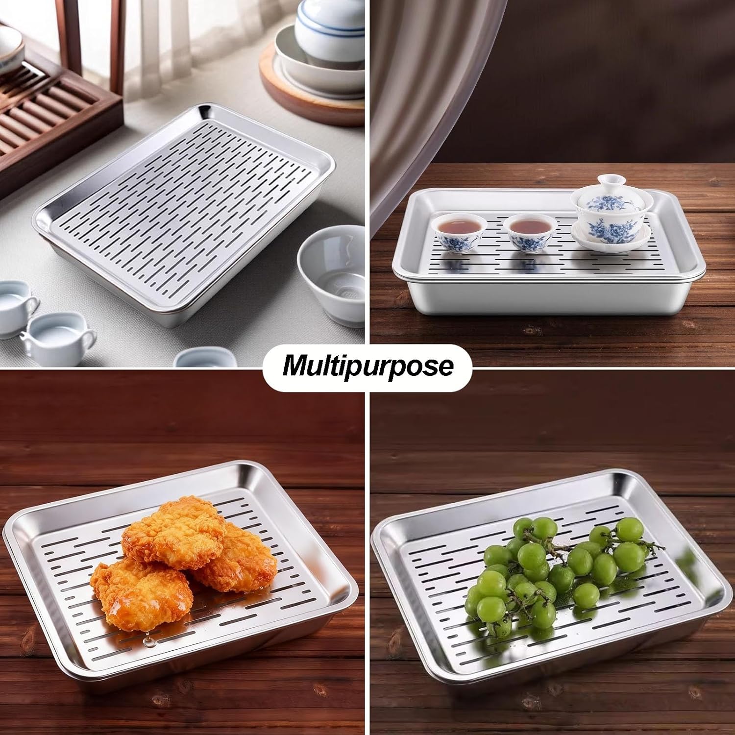 Stainless Steel Drain Tray, Metal Drip Tray, Oil Drip Pan, Dishwasher Pan Darken Edges for Coffee Table, Tea Table, Reception Room(24x30x5.4 cm/9x12x2.1 in)