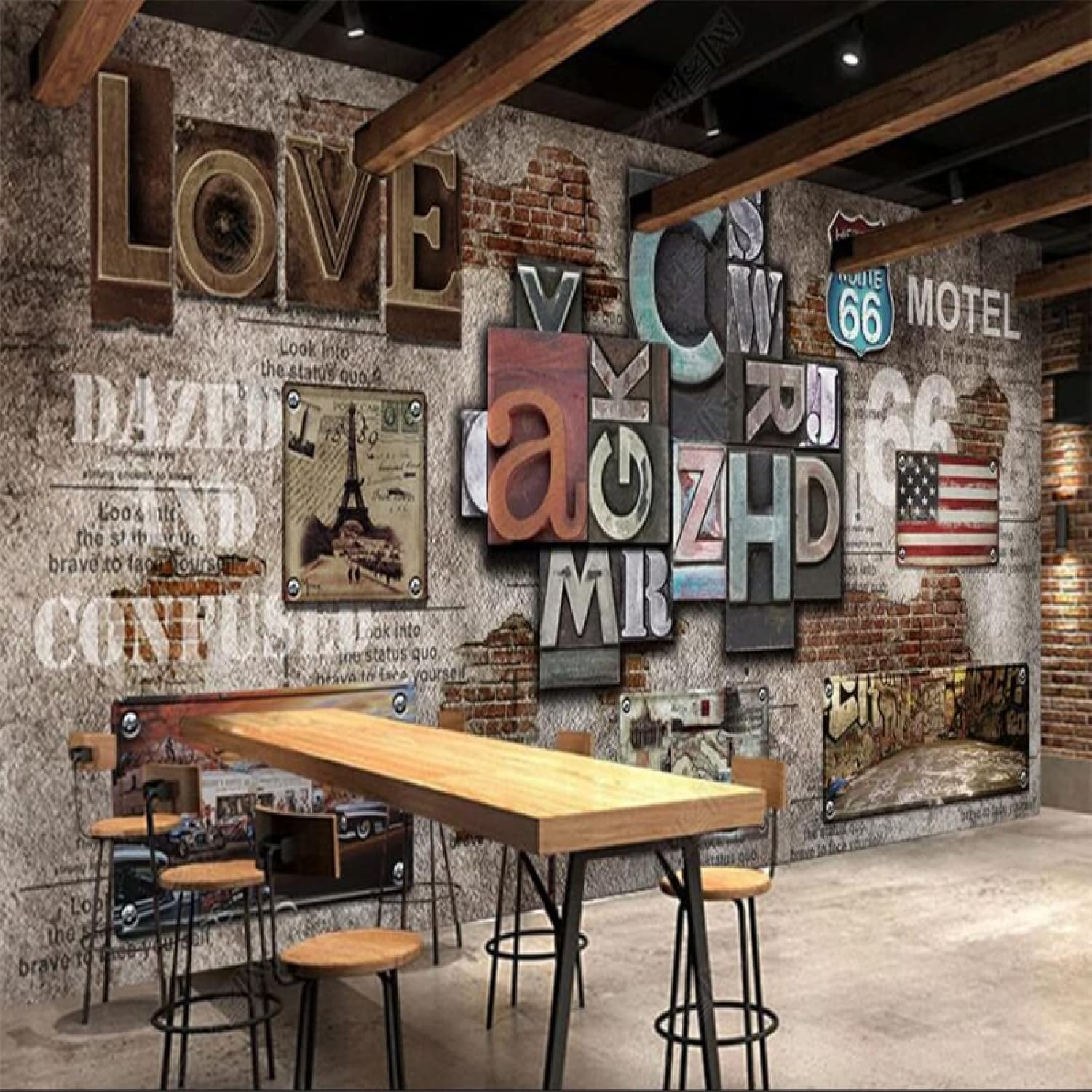 Amazon ノスタルジックなレトロインダストリアルスタイルlove立体文字壁紙バーktvレストラン背景壁画壁紙 400cmx280cm 157 4x110 2inch 壁紙