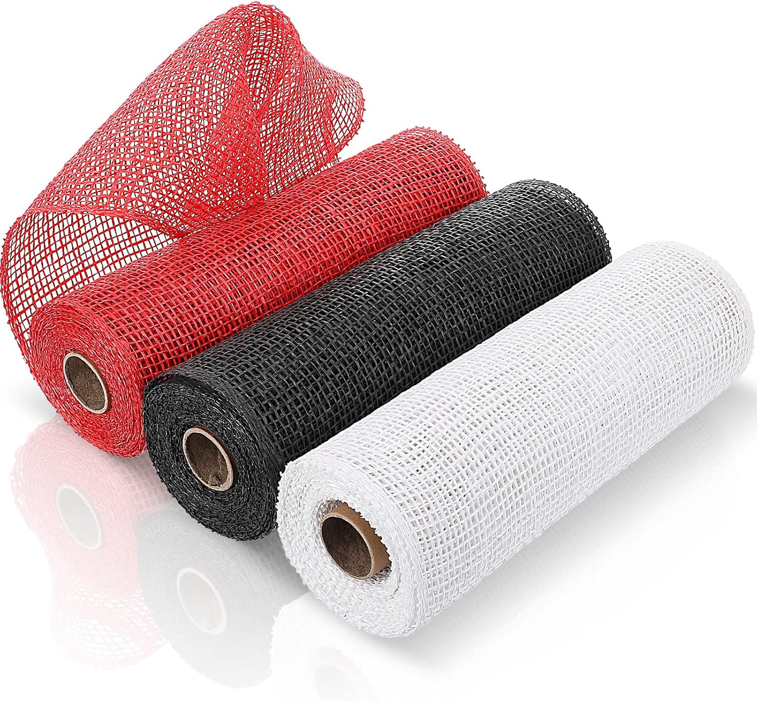 Chuangdi 3 Rolls Poly Burlap Deco Mesh 10 Inch Red Deco Poly Decorative Mesh Ribbon Wrapping Ribbon Rolls for Home Door Wreath Decoration DIY Crafts Making