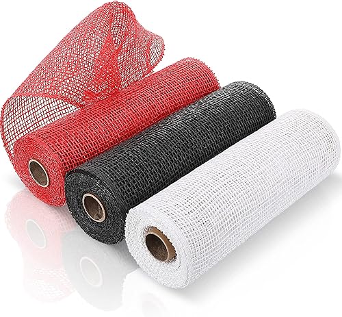 Vista 85 de 3 rollos de malla decorativa de arpillera de poliéster de 10 pulgadas de ancho, rollos de cinta decorativa de poliéster para decoración de coronas