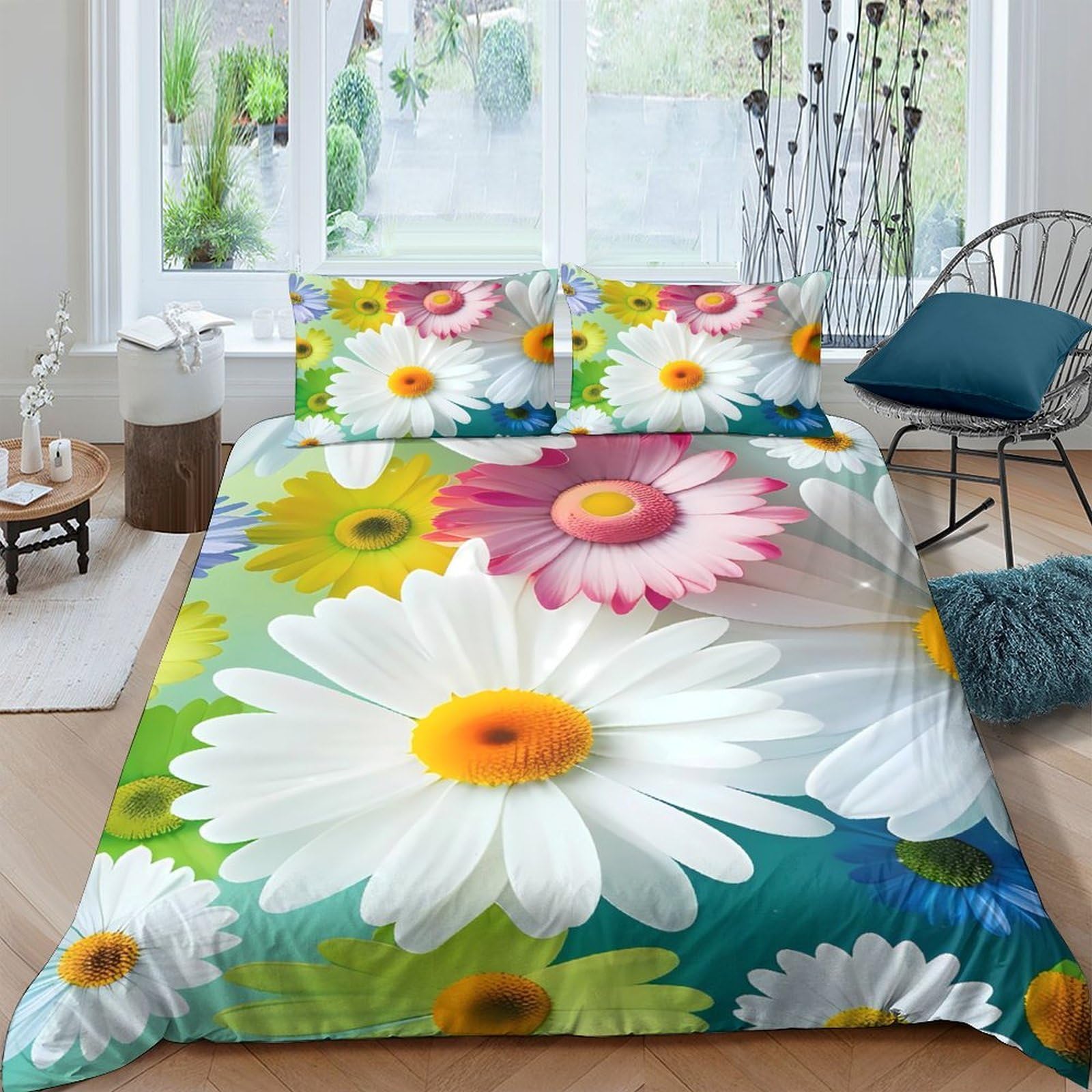 Ctjqhvkz Style-9 3D Printed Daisy Bloom Fitted Sheet Microfiber Soft Breathable Colorful Floral Mattress Cover For Bedroom Guest Room Decor Single（135X200cm）