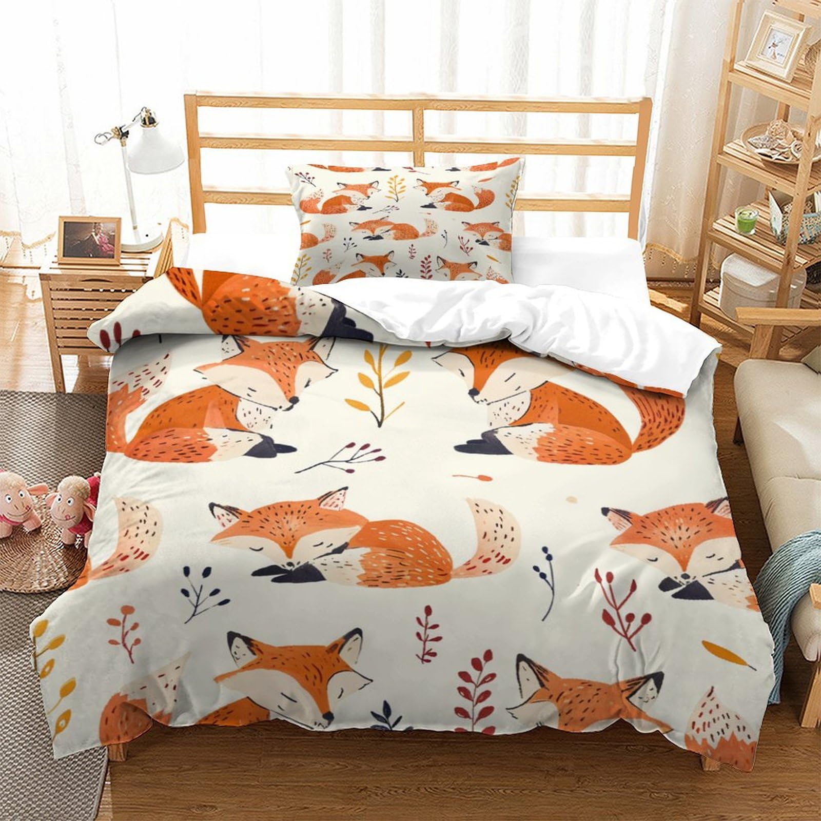 Enyisiyulo Style-6 Duvet Cover Set Fox 3D Print Duvet Quilt Cover Cartoon Fox Soft & Cosy Breathable Comforter Covers For Teens And Adults Bedroom Single（135X200cm）