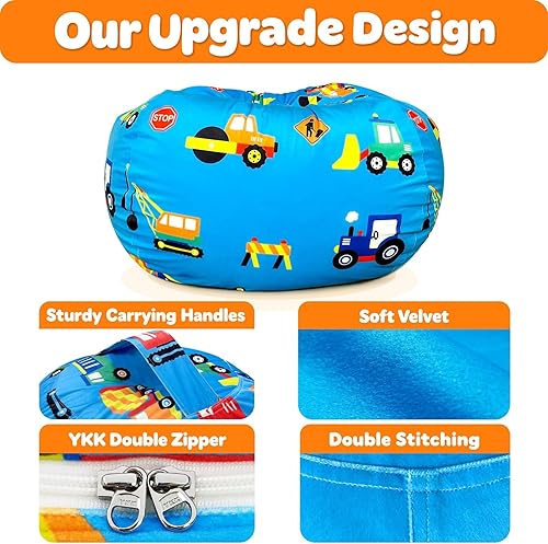 Miniatura 92 de Lukeight - Puf de almacenamiento de animales de peluche para niños, con cremallera para organizar habitaciones de niños pequeños y niños (terciopelo