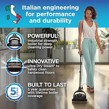 Euroflex Vapour Premium Steam Mop, 9-Piece Set, Ultra Dry Steam Technology | Invented in Italy, Industrial Grade, 295F, 50 PSI, Kills 99.9% Germs & Viruses,