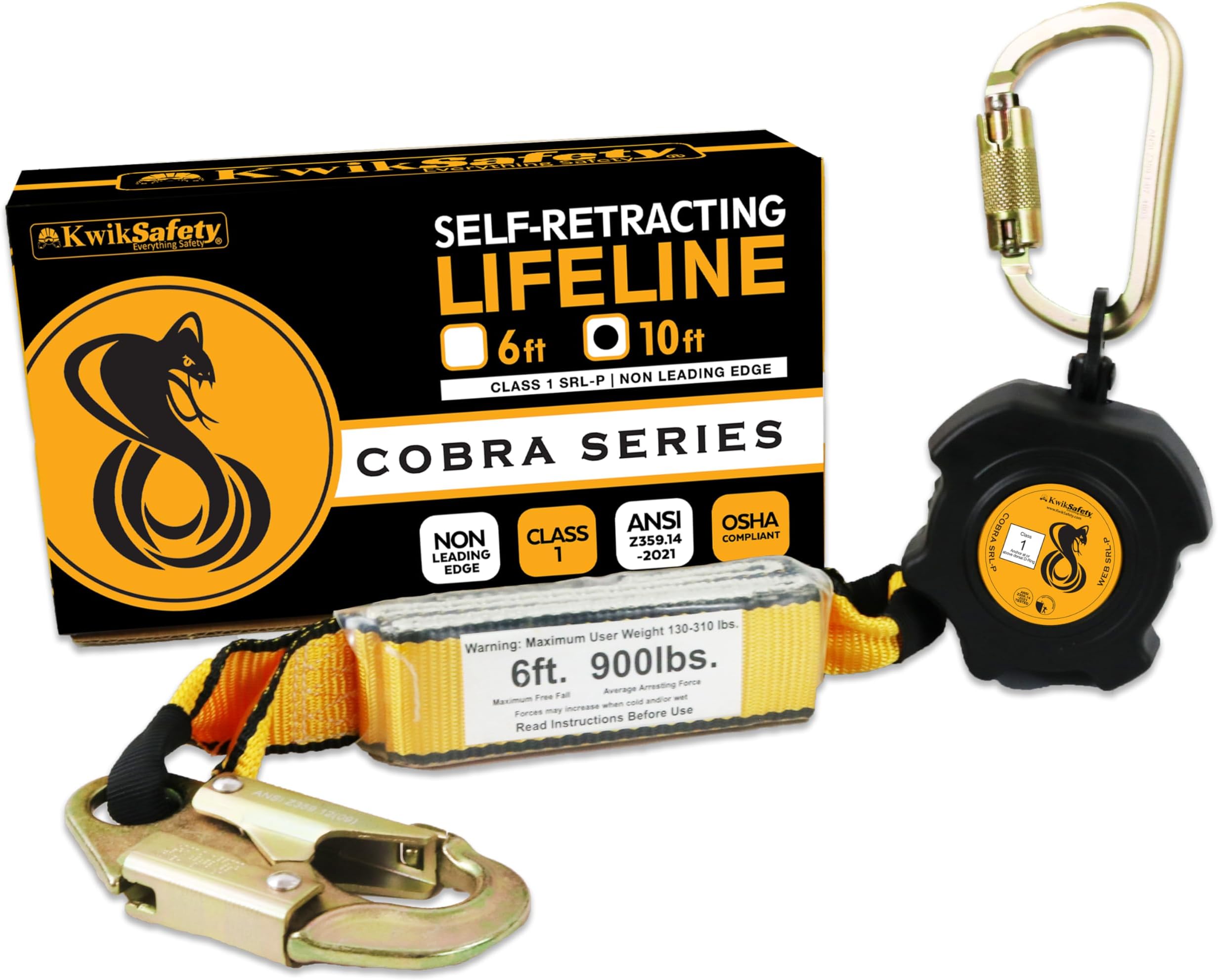 KwikSafety - 10' Cobra Web Self-Retracting Lifeline [NO Tangle Web] Class 1 Retractable Safety Lanyard SRL ANSI OSHA Fall Gear