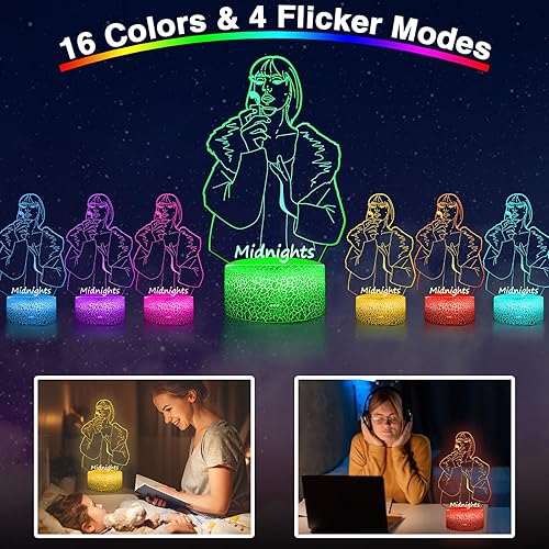 Miniatura 3 de Taylor - Luz nocturna de medianoche, lámpara Taylor 3D ilusión, introspección para fanáticos de la música, regalos de cumpleaños, decoración de