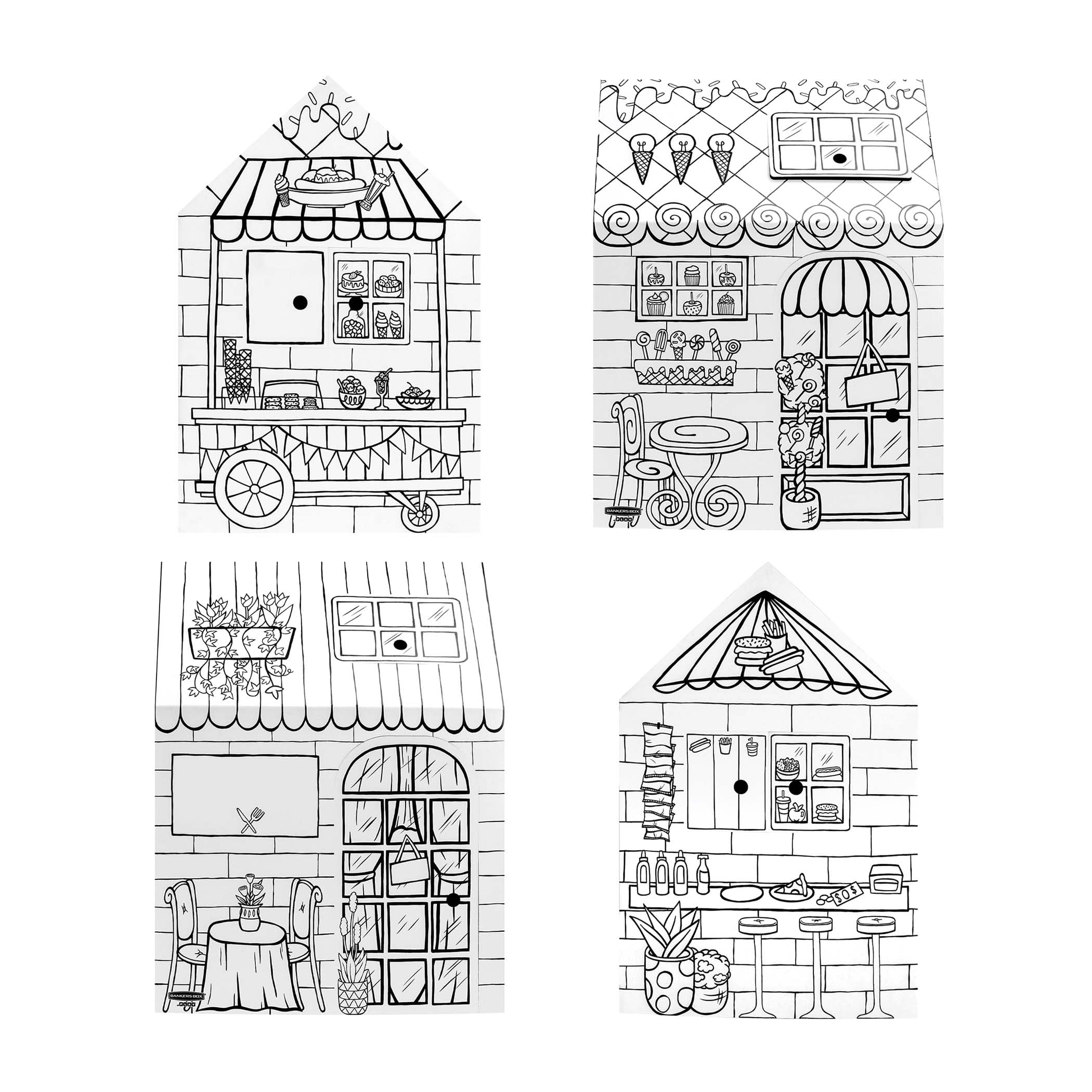BANKERS BOX® At Play – Cabane en Carton Restaurant pour Enfants – Café Créatif à Colorier – Certifiée FSC & 100% Recyclable – Jouet Cabane d’Intérieur (Taille XL – (‎81.3x81.3x121.3cm) – Dès 3 Ans
