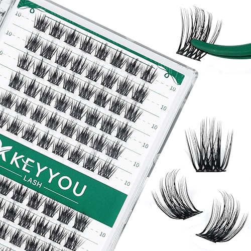 Miniatura 19 de Kit de racimos de pestañas KEYYOU Natural Wispy Kit de extensión de pestañas DIY 144 piezas Extensiones de pestañas en racimo con cepillo de rímel