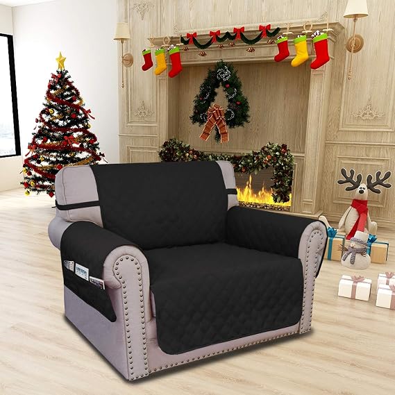 Easy-Going Waterproof Non-Slip Couch Cover, Small Chair, Black