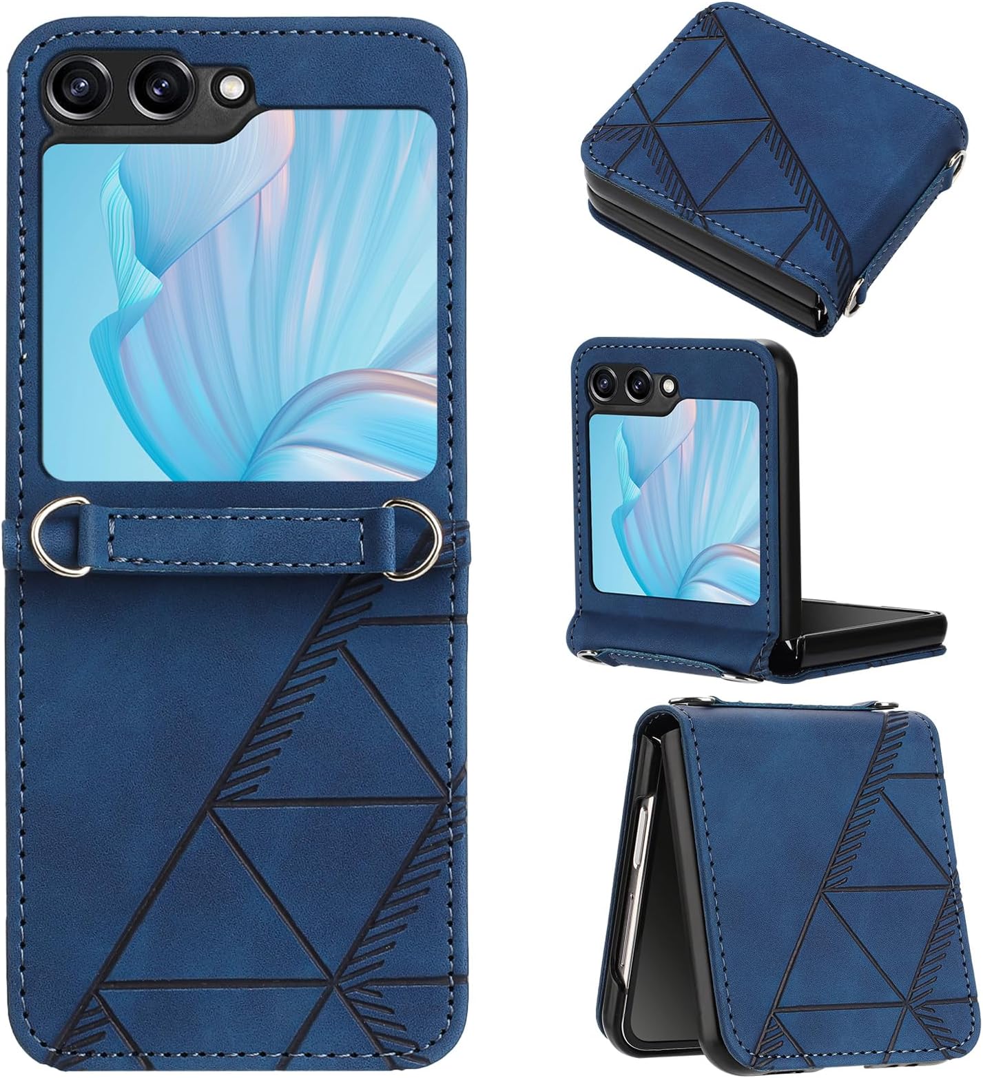 for Samsung Galaxy Z Flip 6 Case with Screen Protector, Flip Wallet Folding Cover PU Leather Purse Case Card Slots Kickstand Magnetic Closure Full Protection Shockproof,Blue
