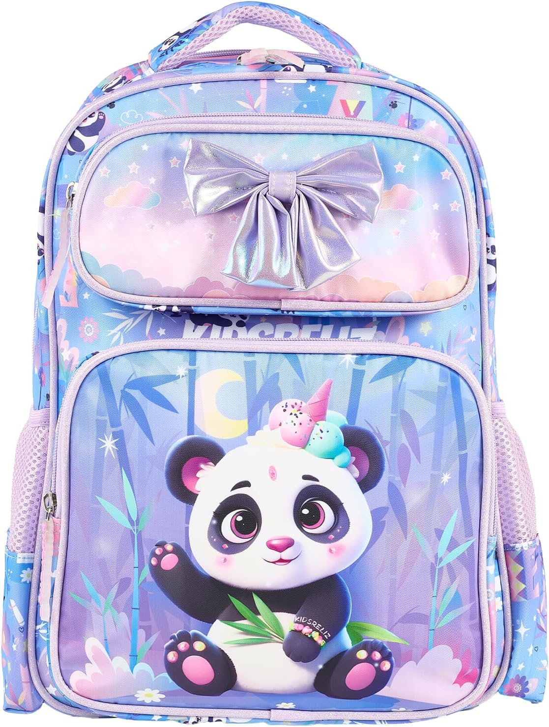 Cute Panda Backpack for Girls Kids School Backpack for Girls Preschool Elementary Kindergarten Kawaii,Light Purple Color,Large Capacity,16 Inch