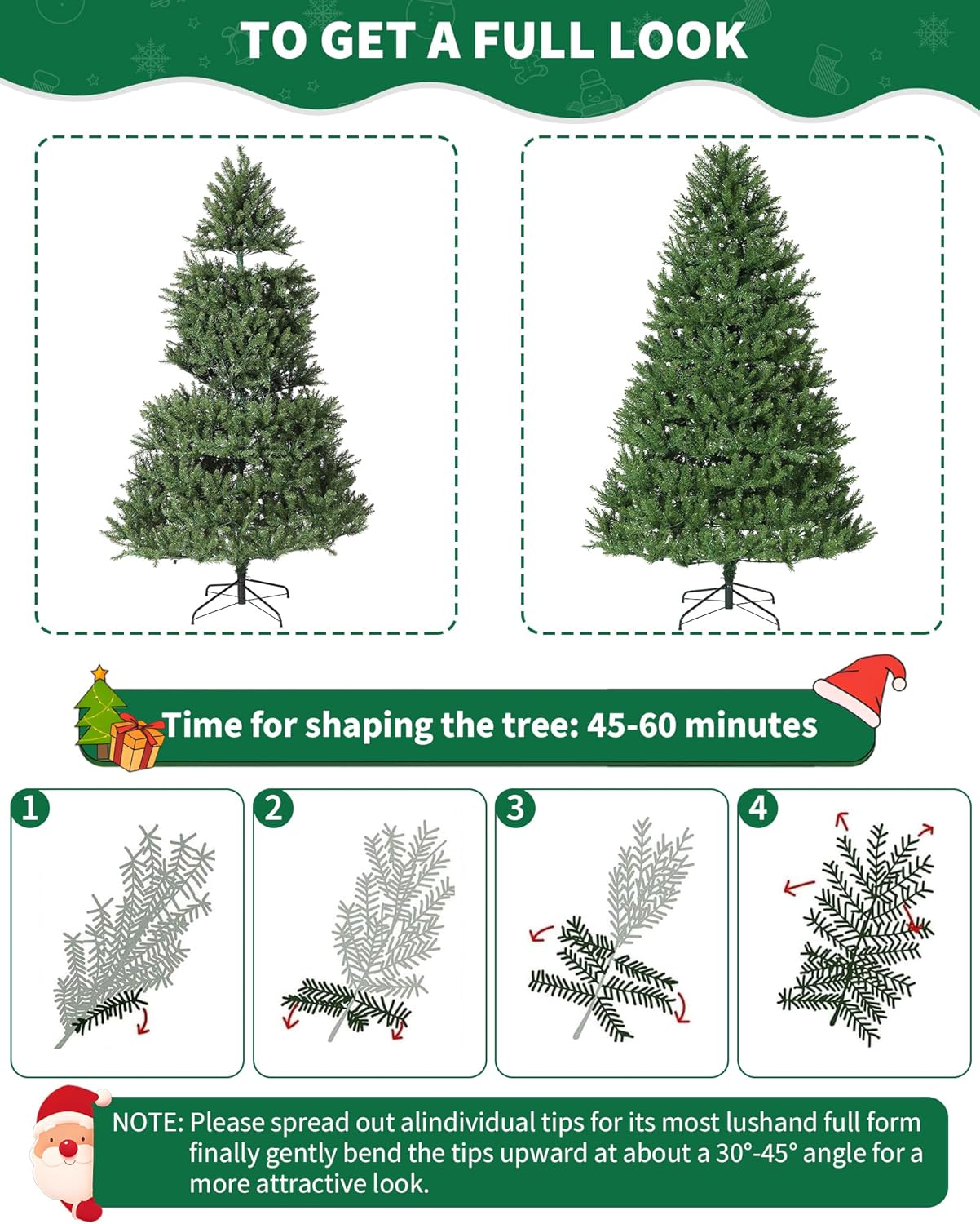 Artificial Christmas Tree, 4.5Ft Pre-Lit Christmas Tree, PE/PVC Tips, Easy Setup 3 Steps, Flame Retardant for Home Holiday Decor,Easy Assembly, Base