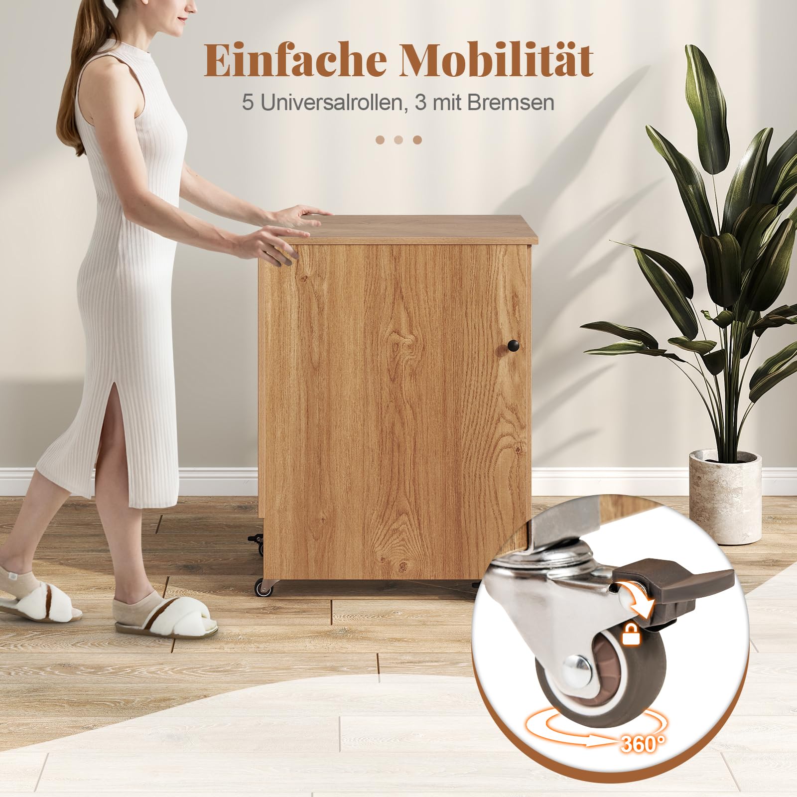 COSTWAY 2 in 1 Nähtisch klappbar mit Ladestation, Nähmaschinenschrank aus Holz mit Regalen, Nähschrank mit abschließbaren Rädern, Nähmaschinentisch Basteltisch für Wohnzimmer, Schlafzimmer (Natur)