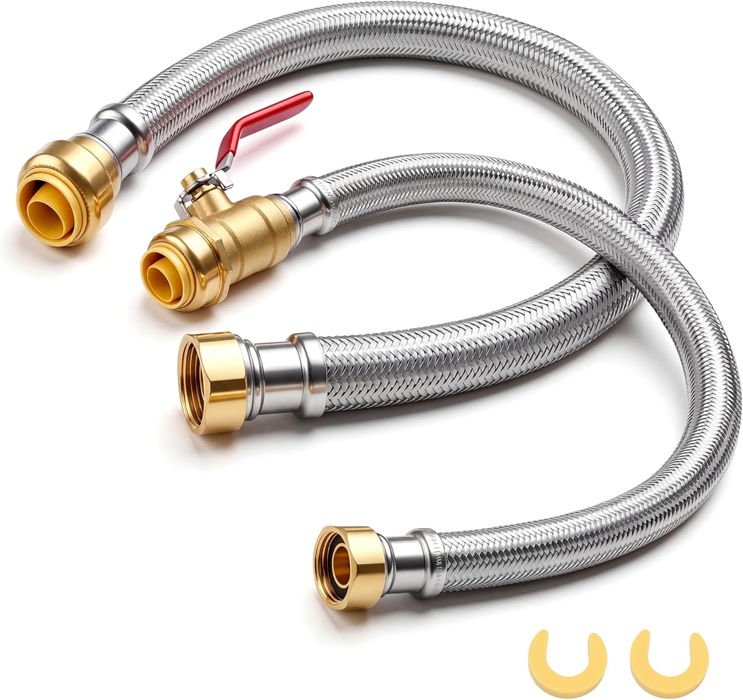 Water Heater Hoses 3/4 Flex 24 Inch - Water Heater Installation Kit with 3/4" Ball Valve, Stainless Steel Braided Flexible Connector Push-to-Connect for PEX/CPVC/Copper Pipe, Lead-Free Brass by TOMOON