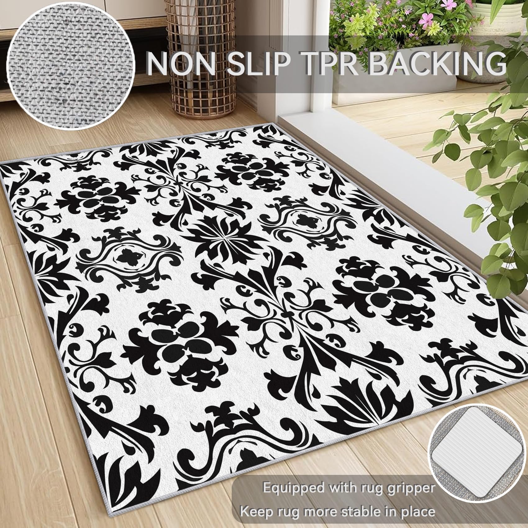 Black And White Damask Rug